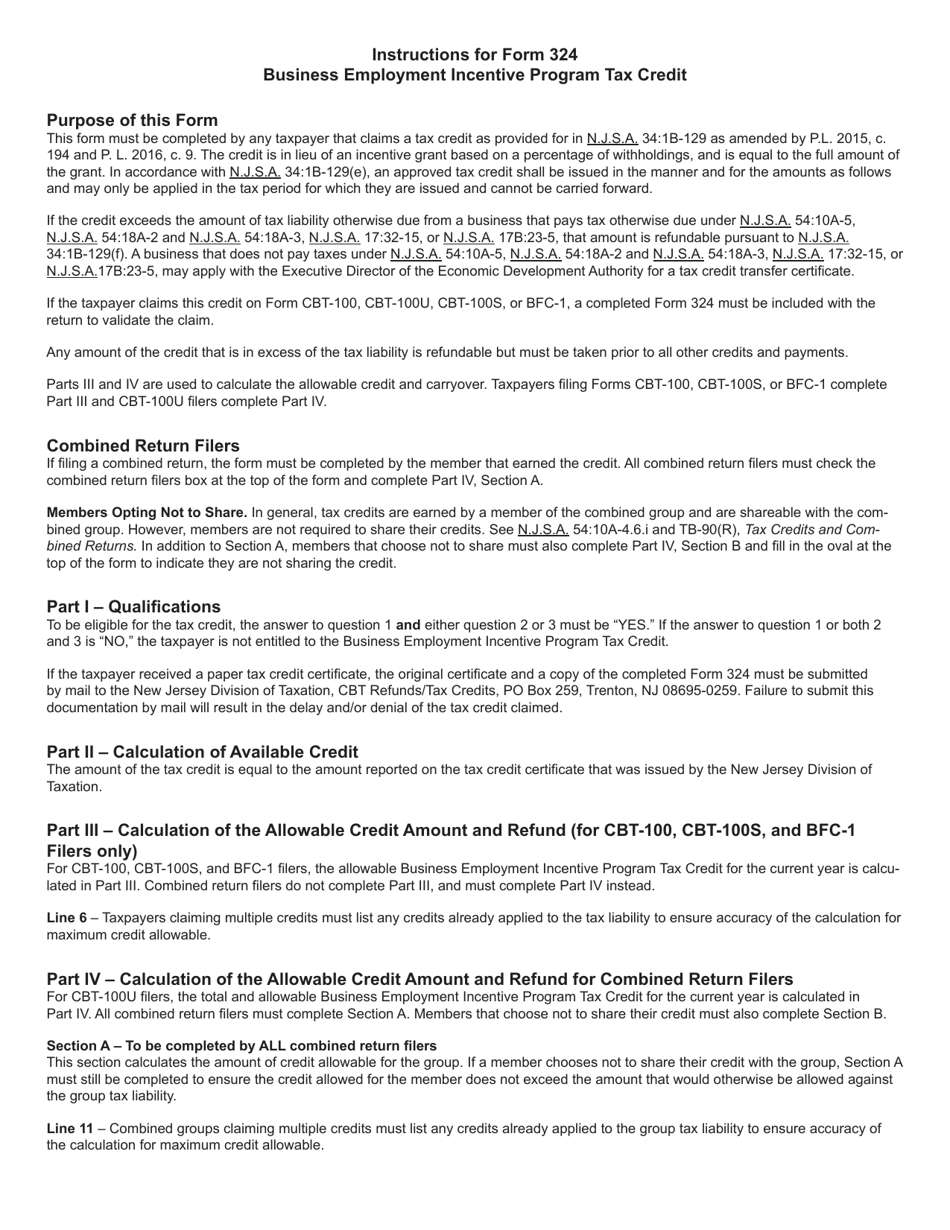 Form 324 Business Employment Incentive Program Tax Credit - New Jersey, Page 3