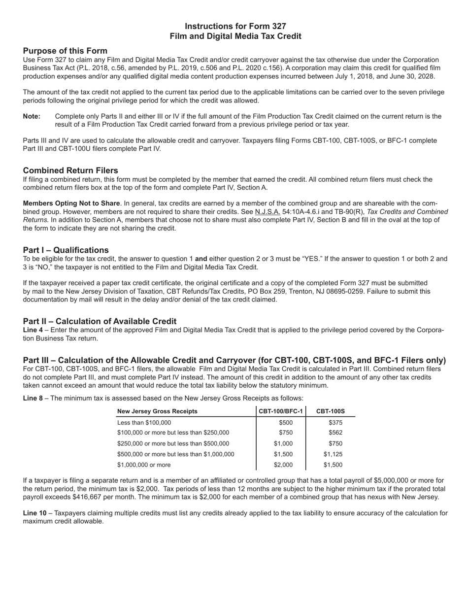 Form 327 Film and Digital Media Tax Credit - New Jersey, Page 3