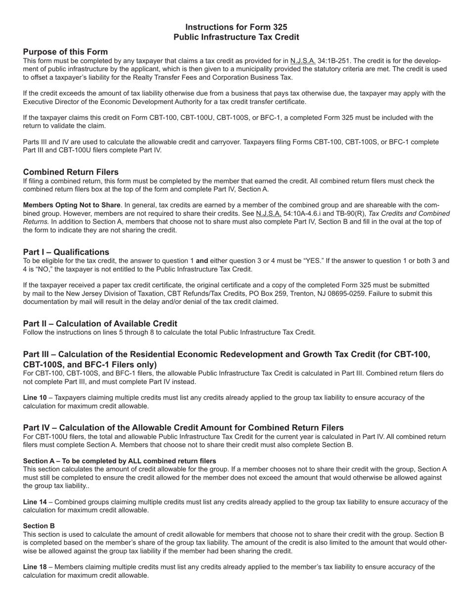 Form 325 Public Infrastructure Tax Credit - New Jersey, Page 3