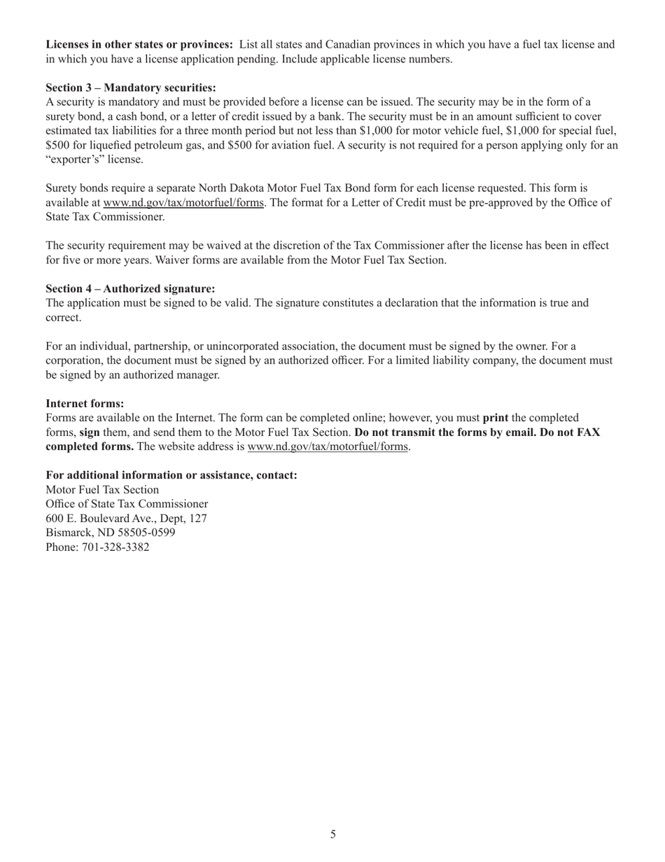 Form SFN22911 Motor Fuel Tax License Applicant - General Information - North Dakota, Page 7