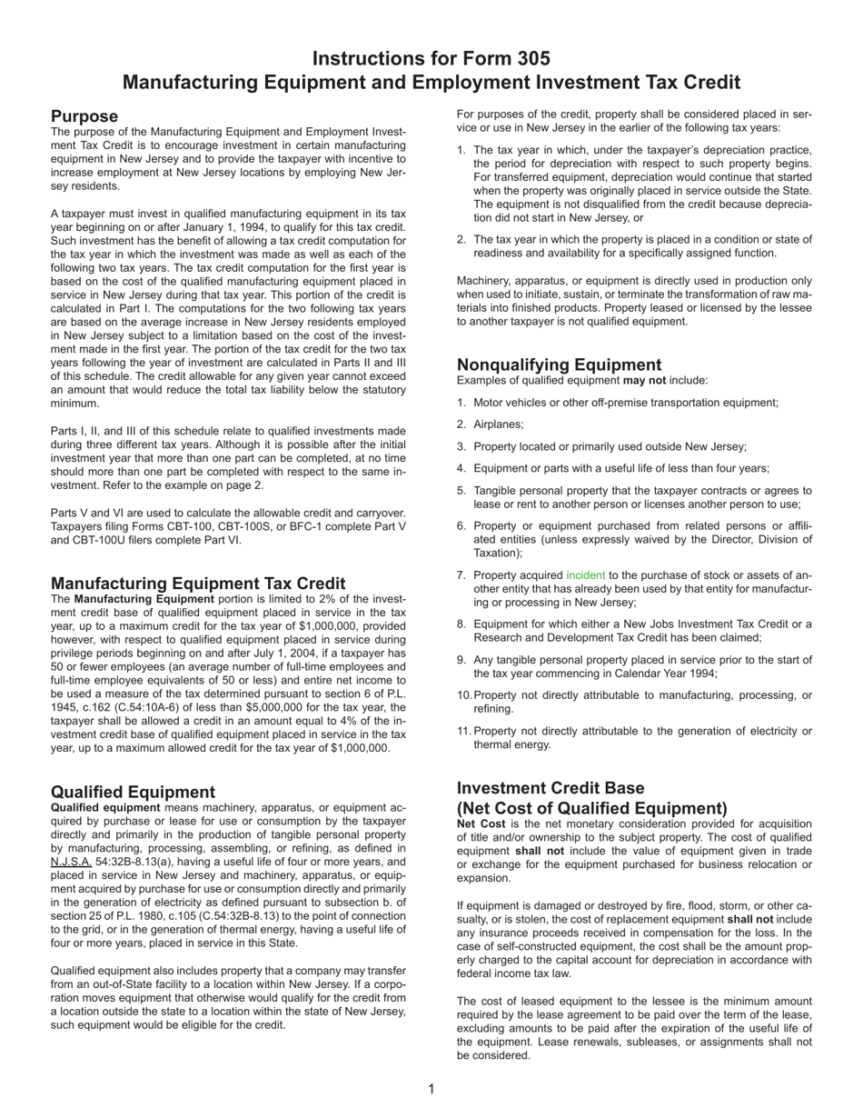 Form 305 Manufacturing Equipment and Employment Investment Tax Credit - New Jersey, Page 4