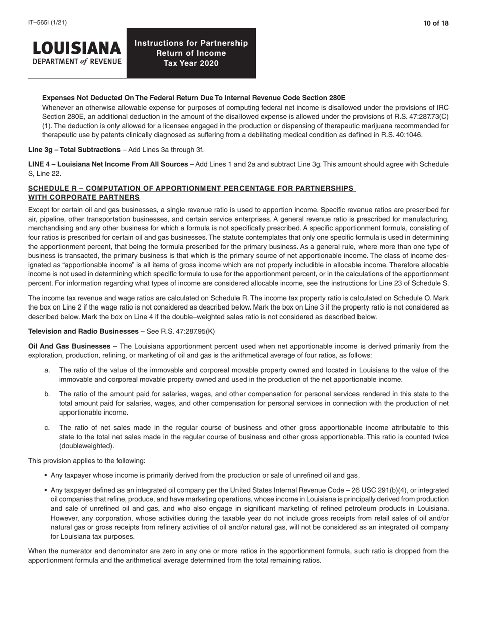 Instructions for Form IT-565 Partnership Return of Income - Louisiana, Page 10