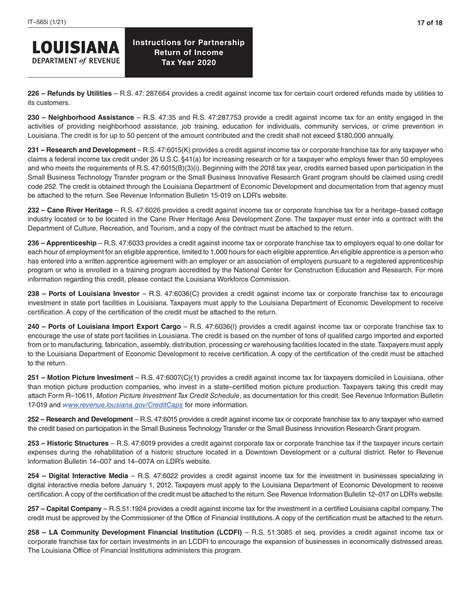 Instructions for Form IT-565 Partnership Return of Income - Louisiana, Page 17