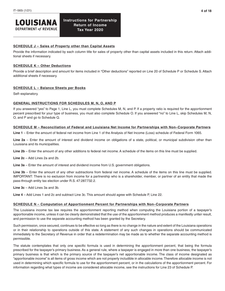 Instructions for Form IT-565 Partnership Return of Income - Louisiana, Page 4