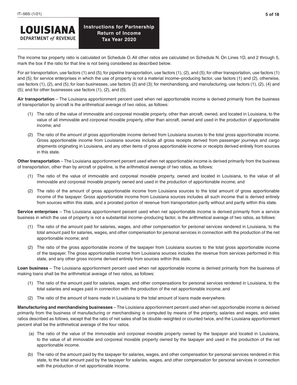 Instructions for Form IT-565 Partnership Return of Income - Louisiana, Page 5