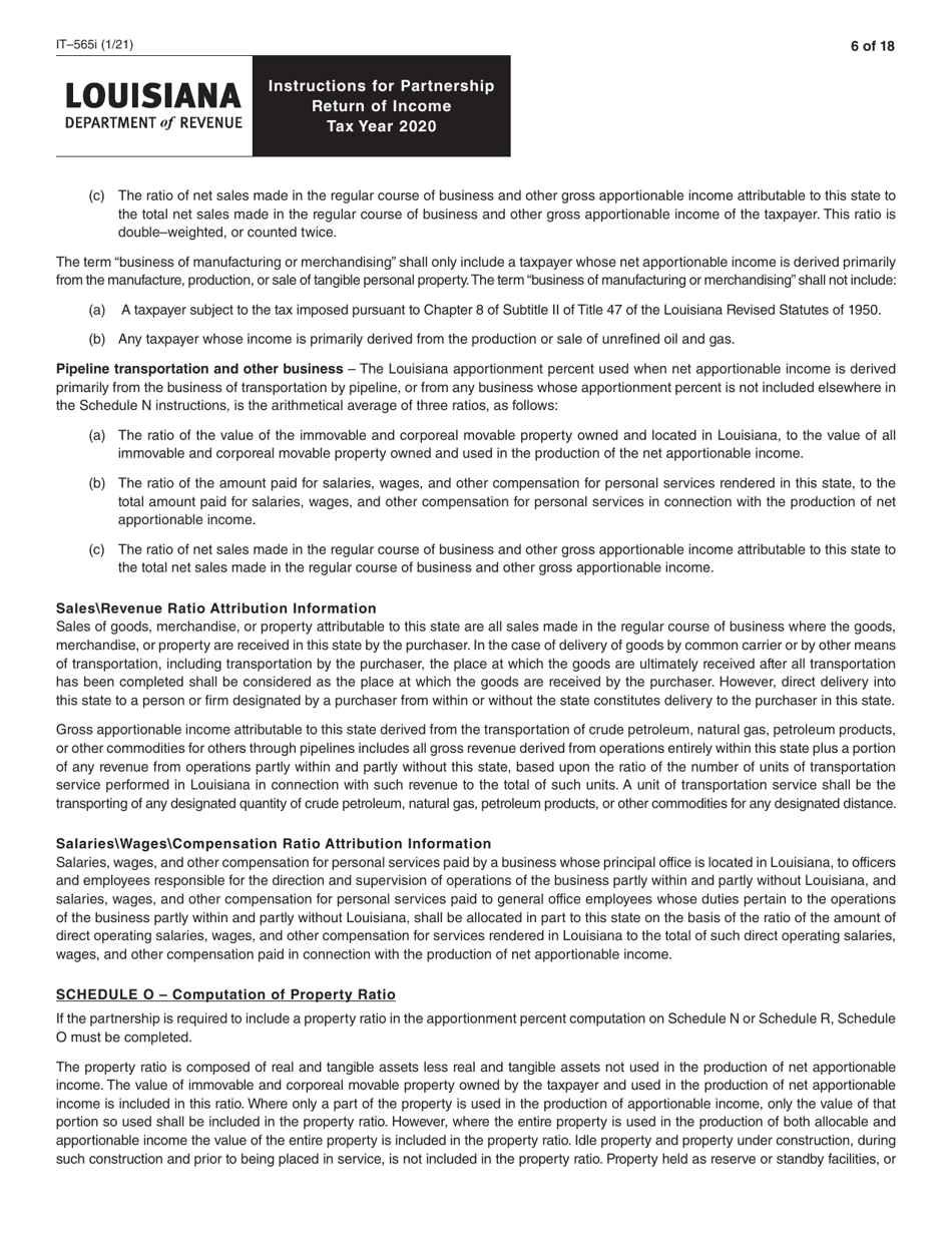 Instructions for Form IT-565 Partnership Return of Income - Louisiana, Page 6