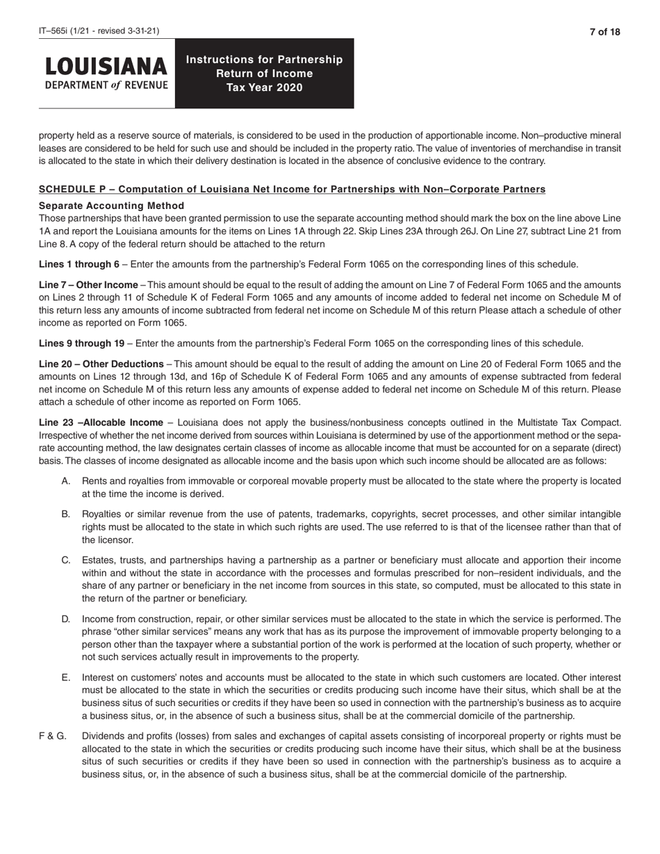 Instructions for Form IT-565 Partnership Return of Income - Louisiana, Page 7