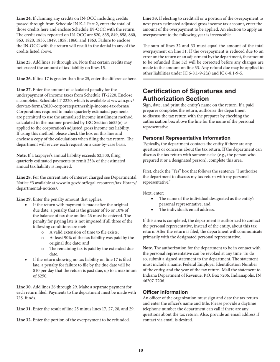 Instructions for Form IT-20NP, State Form 148 Indiana Nonprofit Organization Unrelated Business Income Tax Return - Indiana, Page 10