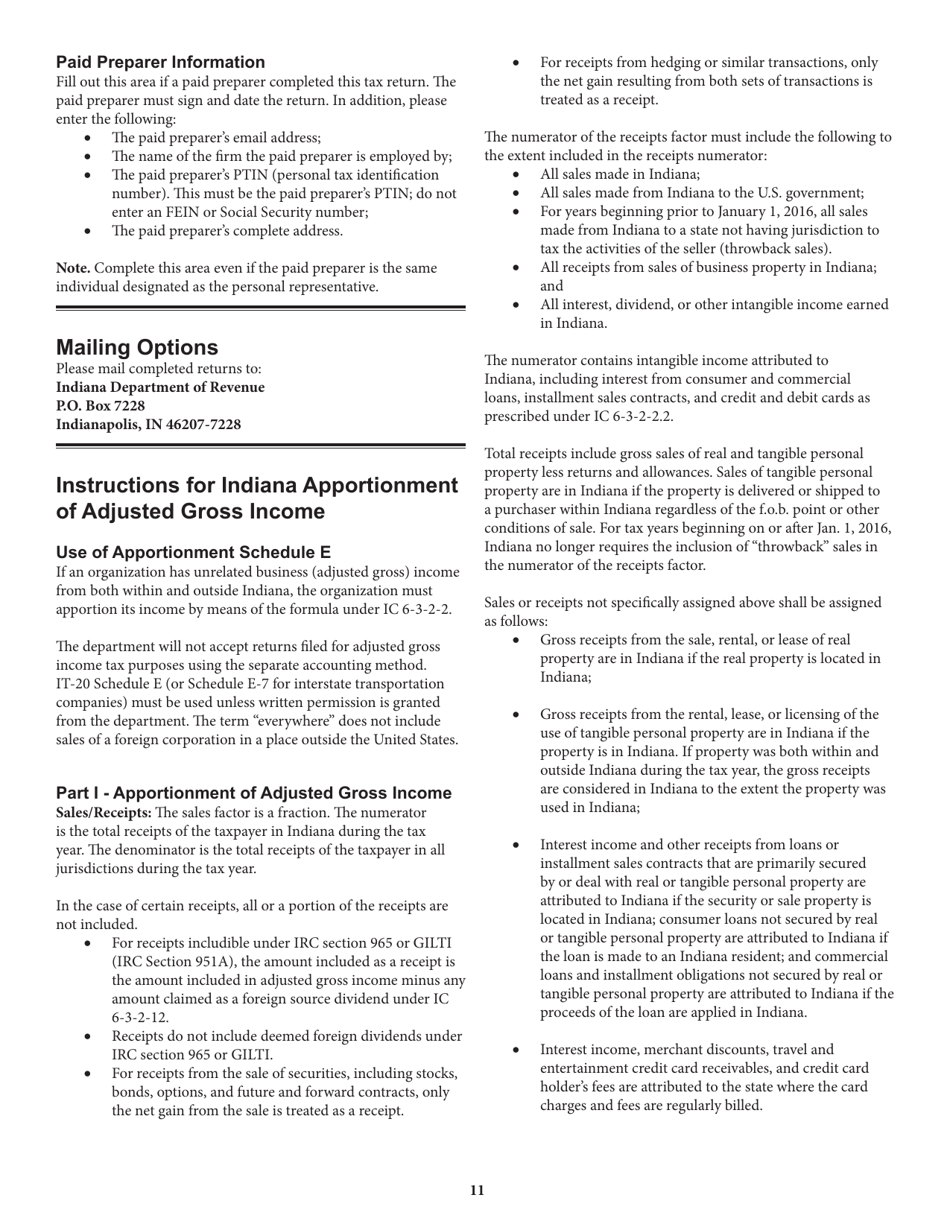 Instructions for Form IT-20NP, State Form 148 Indiana Nonprofit Organization Unrelated Business Income Tax Return - Indiana, Page 11