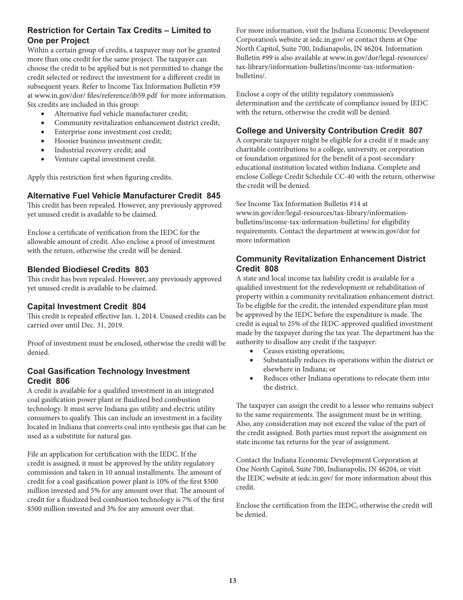 Instructions for Form IT-20NP, State Form 148 Indiana Nonprofit Organization Unrelated Business Income Tax Return - Indiana, Page 13