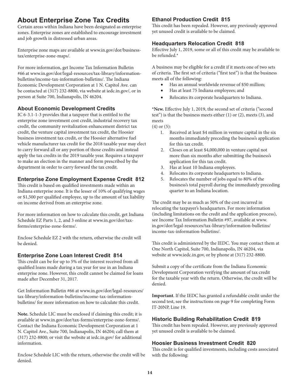 Instructions for Form IT-20NP, State Form 148 Indiana Nonprofit Organization Unrelated Business Income Tax Return - Indiana, Page 14