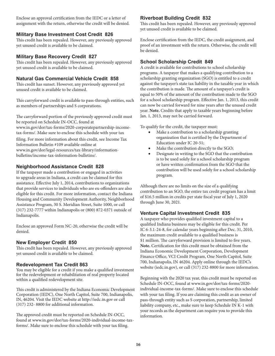 Instructions for Form IT-20NP, State Form 148 Indiana Nonprofit Organization Unrelated Business Income Tax Return - Indiana, Page 16