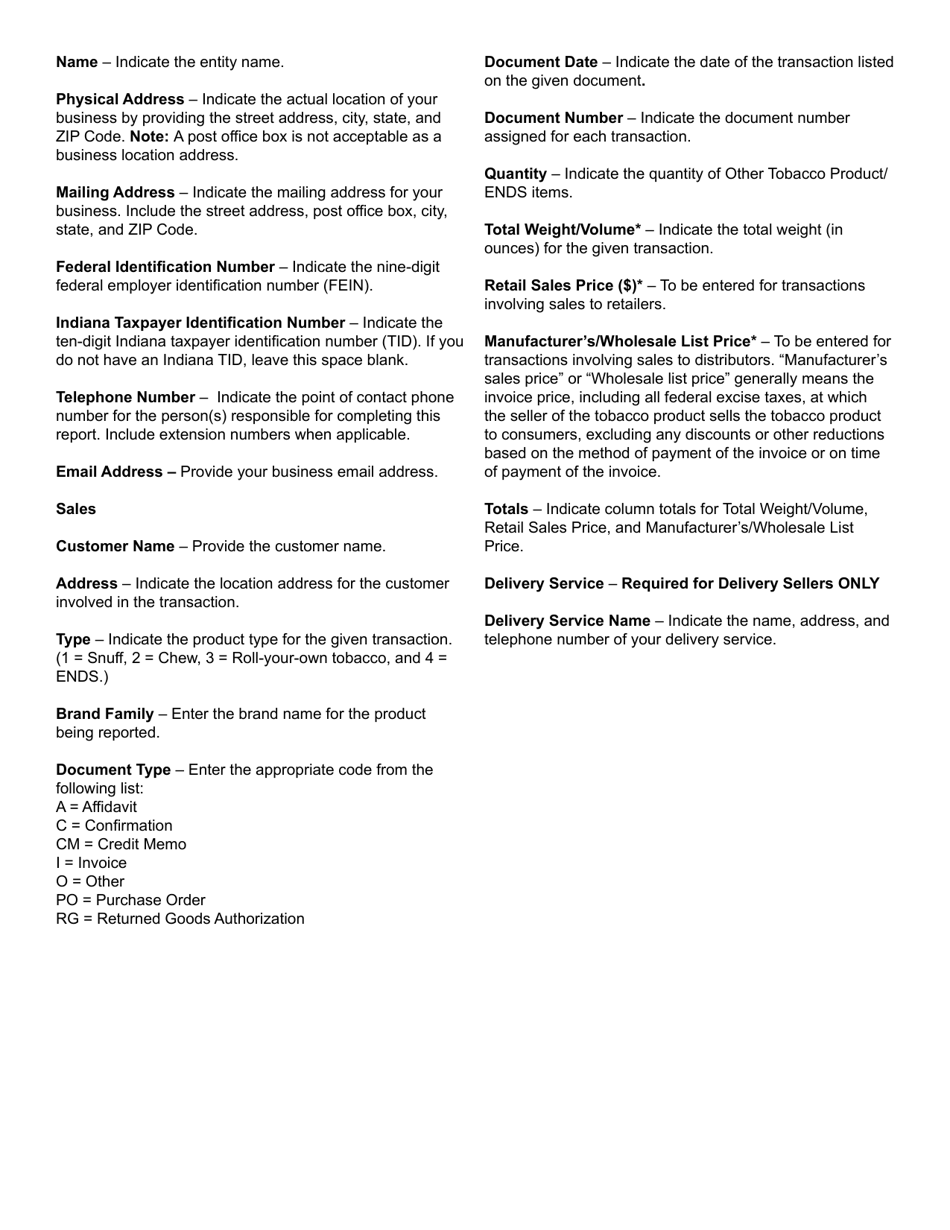 State Form 55568 Schedule OTP-PACT Other Tobacco Products / Ends Pact Act Report - Indiana, Page 3