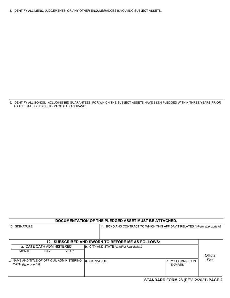 Form SF-28 Affidavit of Individual Surety, Page 2