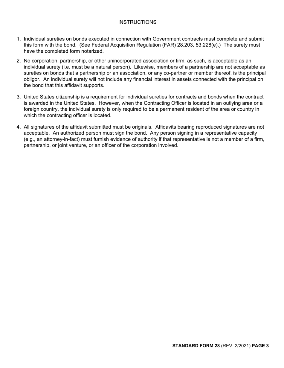Form SF-28 Affidavit of Individual Surety, Page 3