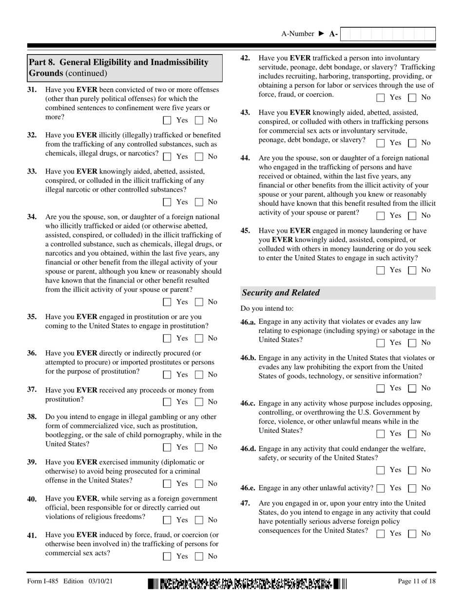 USCIS Form I-485 Application to Register Permanent Residence or Adjust Status, Page 11