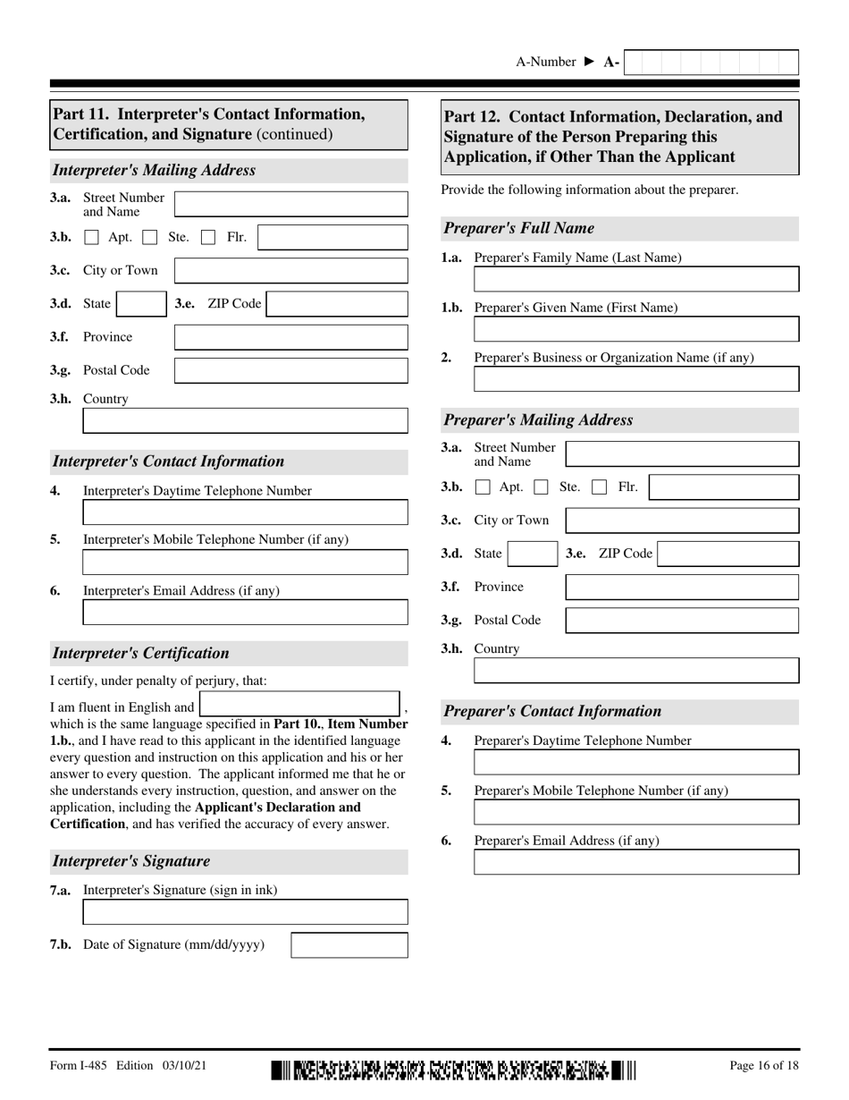 USCIS Form I-485 Application to Register Permanent Residence or Adjust Status, Page 16