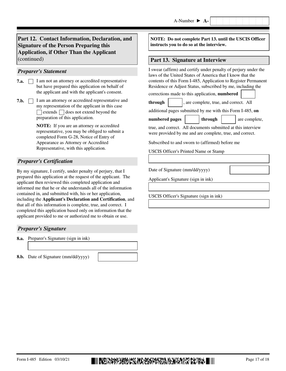 USCIS Form I-485 Application to Register Permanent Residence or Adjust Status, Page 17