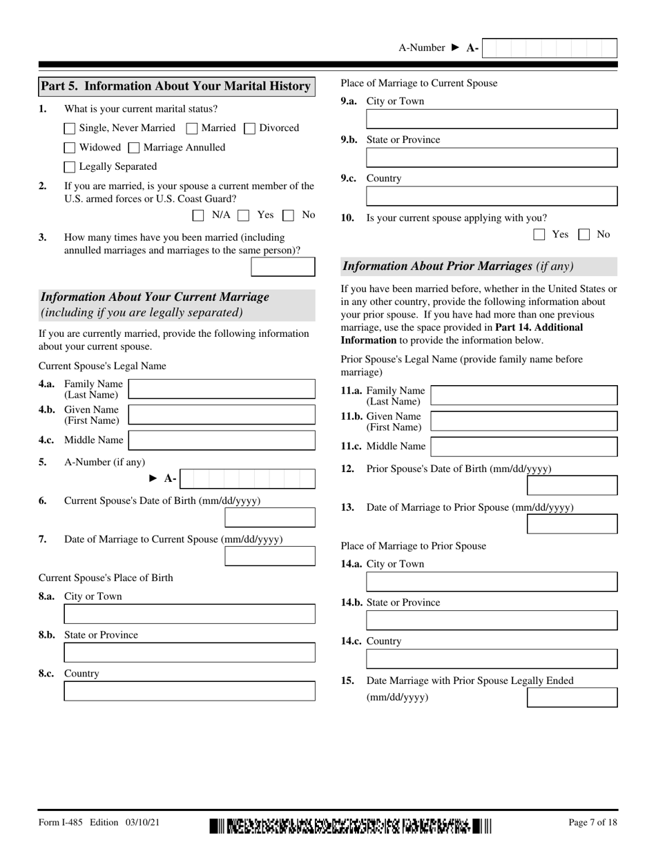 USCIS Form I-485 Application to Register Permanent Residence or Adjust Status, Page 7