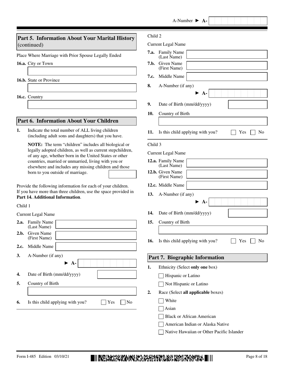 USCIS Form I-485 Application to Register Permanent Residence or Adjust Status, Page 8