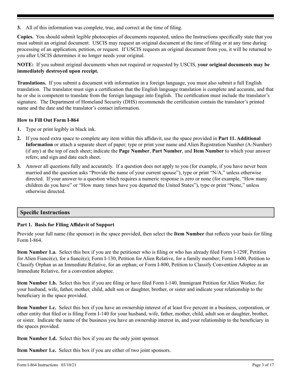 Instructions for USCIS Form I-864 Affidavit of Support Under Section 213a of the Ina, Page 3