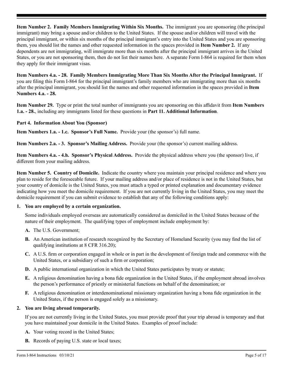 Instructions for USCIS Form I-864 Affidavit of Support Under Section 213a of the Ina, Page 5