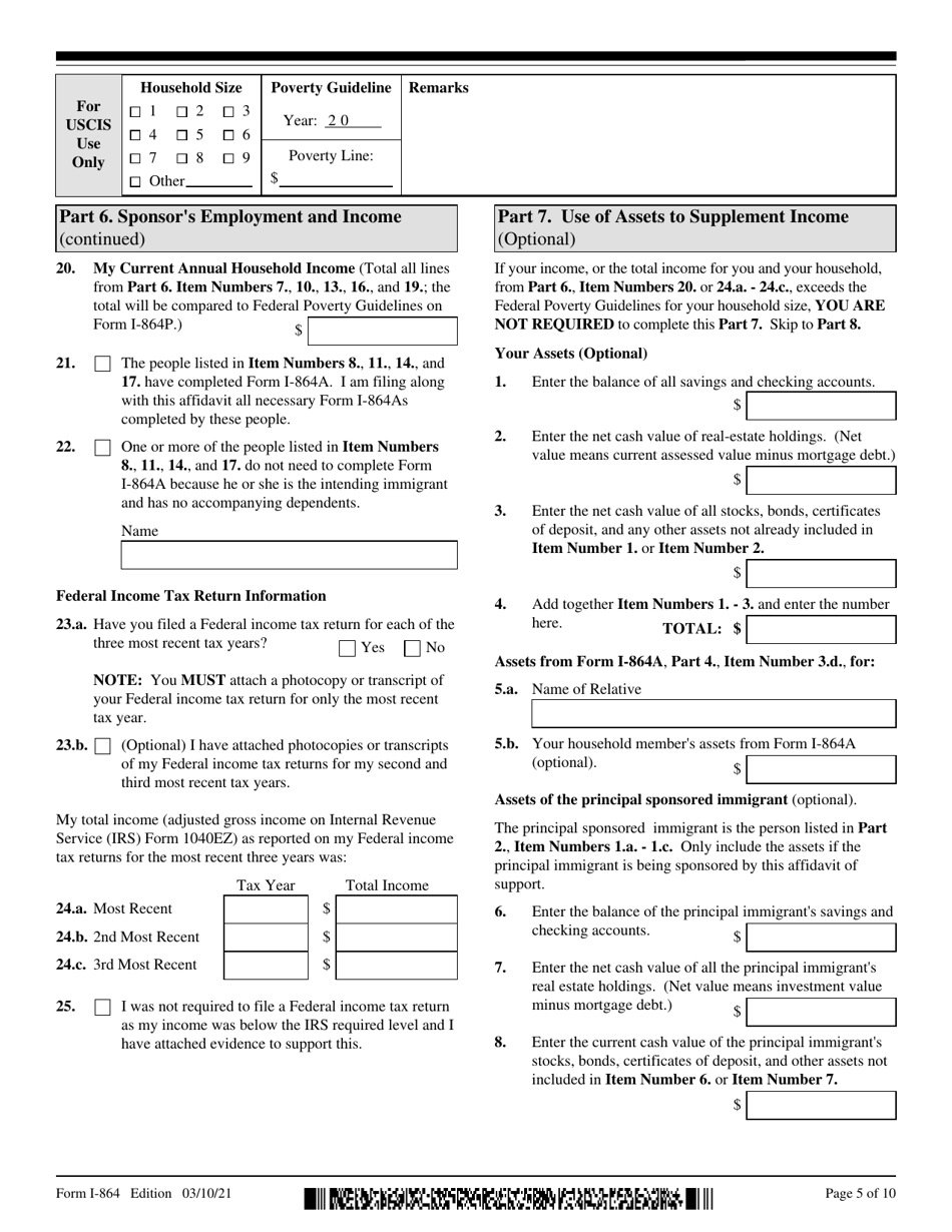 USCIS Form I-864 Download Fillable PDF or Fill Online Affidavit of ...