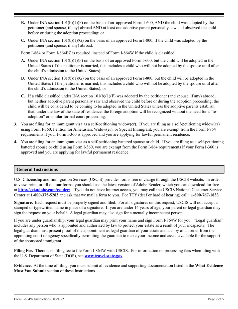 Instructions for USCIS Form I-864W Request for Exemption for Intending Immigrants Affidavit of Support, Page 2