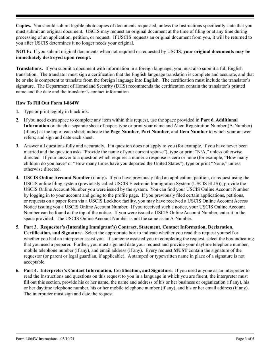 Instructions for USCIS Form I-864W Request for Exemption for Intending Immigrants Affidavit of Support, Page 3