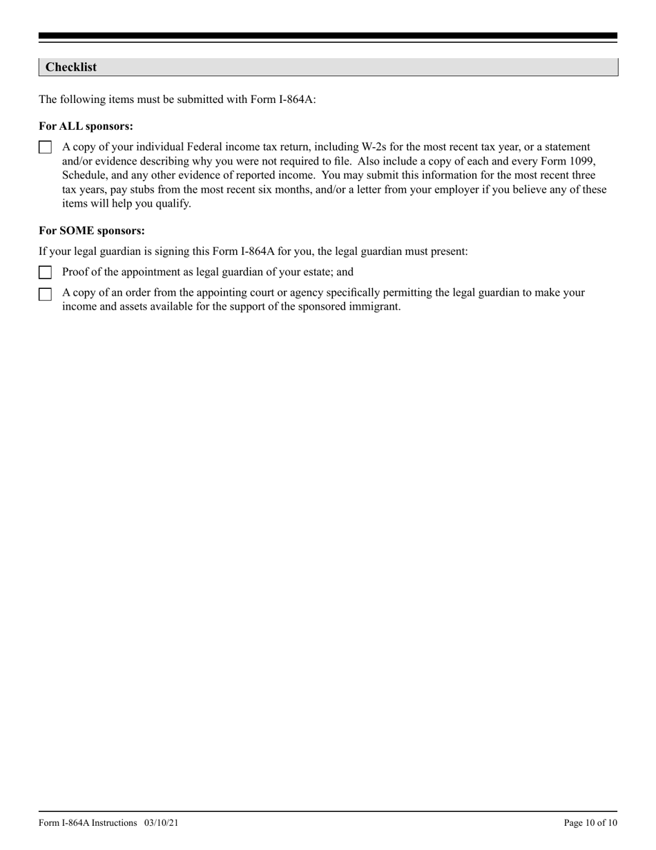 Instructions for USCIS Form I-864A Contract Between Sponsor and Household Member, Page 10