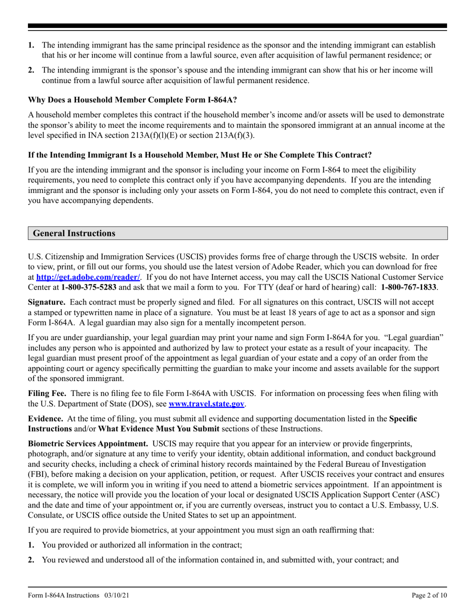 Instructions for USCIS Form I-864A Contract Between Sponsor and Household Member, Page 2