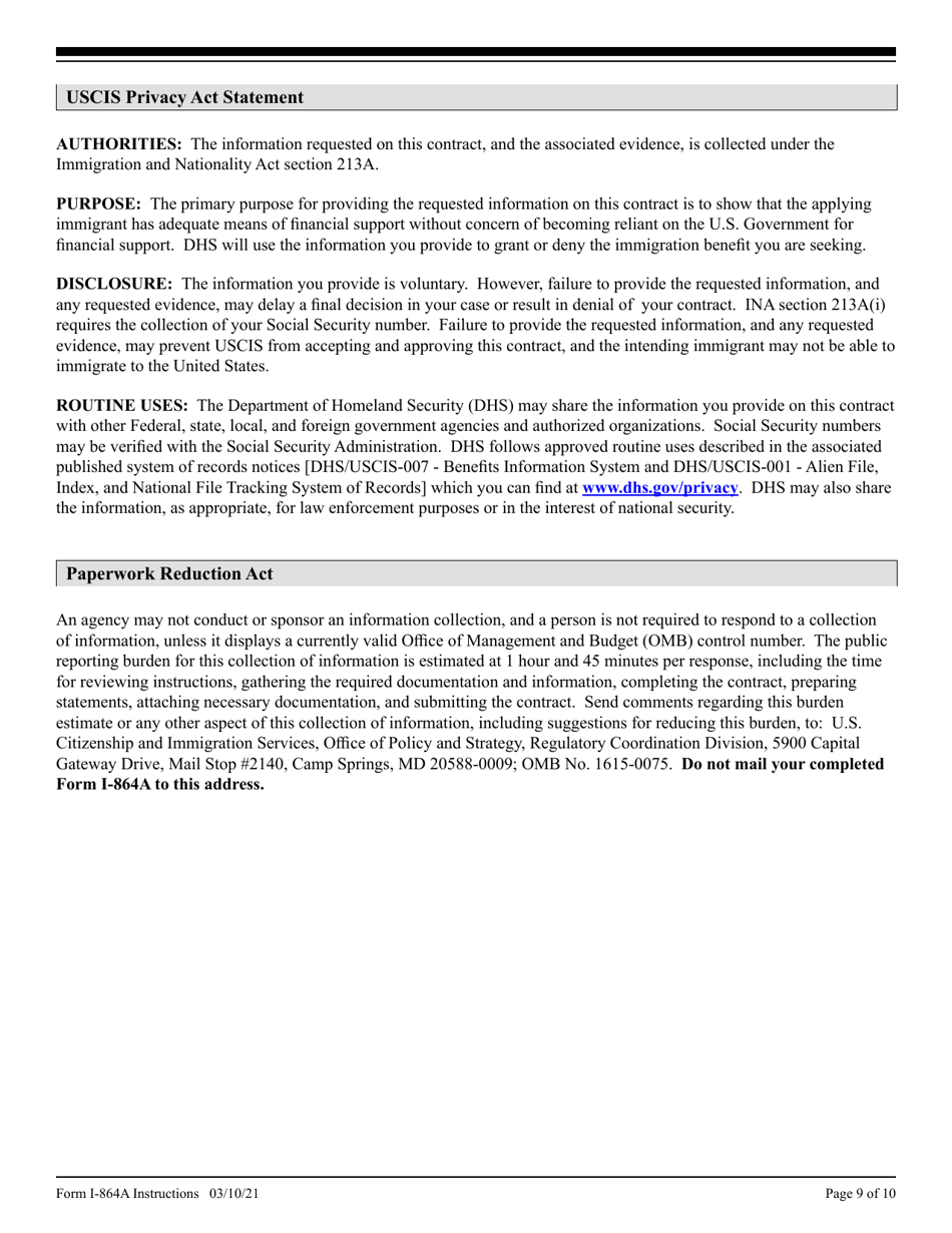 Instructions for USCIS Form I-864A Contract Between Sponsor and Household Member, Page 9