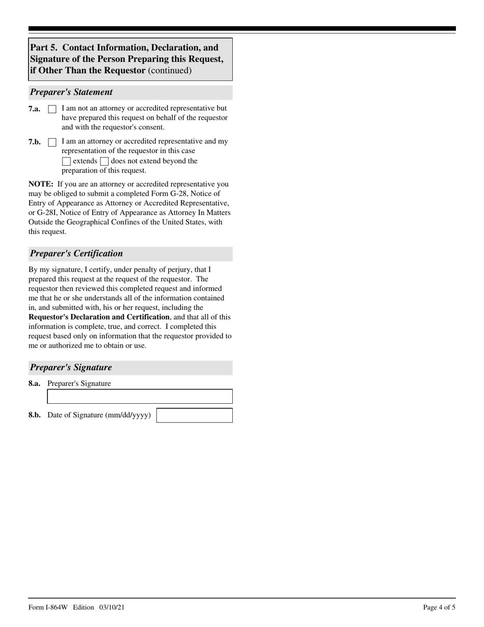 USCIS Form I-864W Request for Exemption for Intending Immigrants Affidavit of Support, Page 4