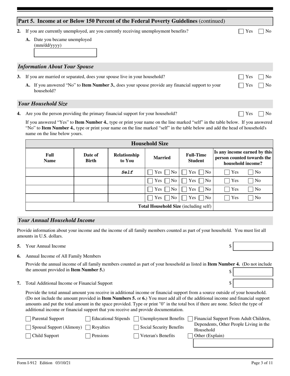 USCIS Form I-912 Request for Fee Waiver, Page 3