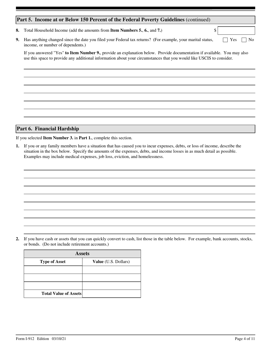 USCIS Form I-912 Request for Fee Waiver, Page 4