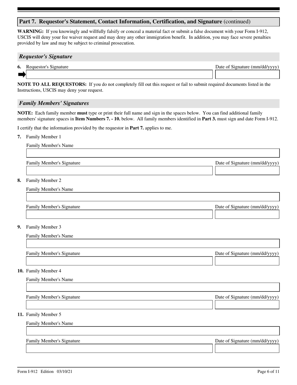 USCIS Form I-912 Request for Fee Waiver, Page 6
