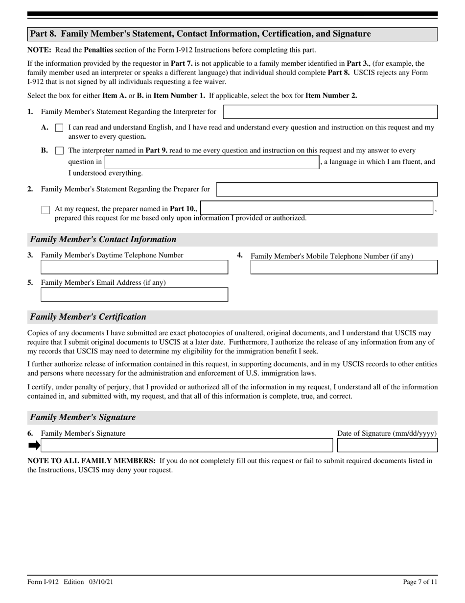 USCIS Form I-912 Request for Fee Waiver, Page 7