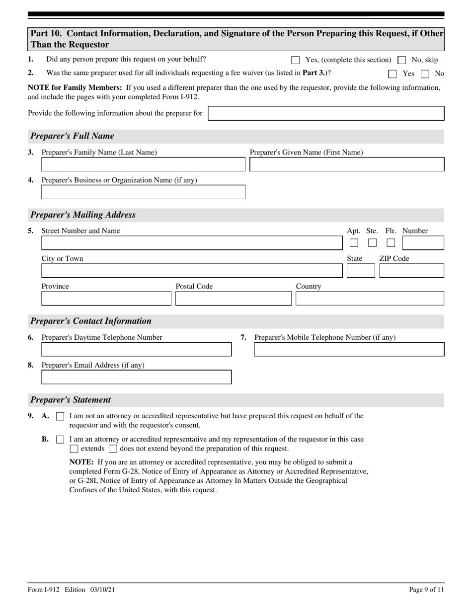 USCIS Form I-912 Request for Fee Waiver, Page 9