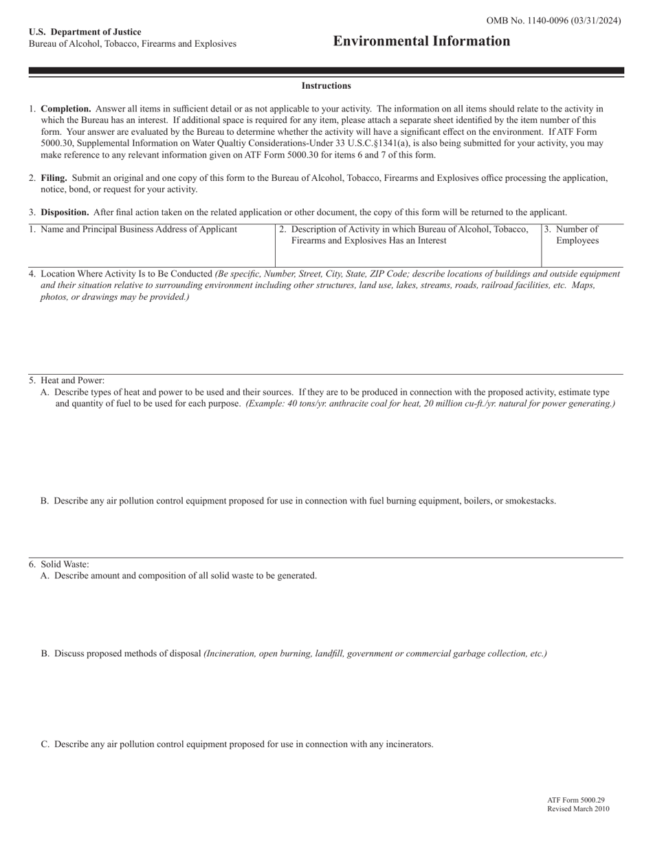 ATF Form 5000.29 Environmental Information, Page 1