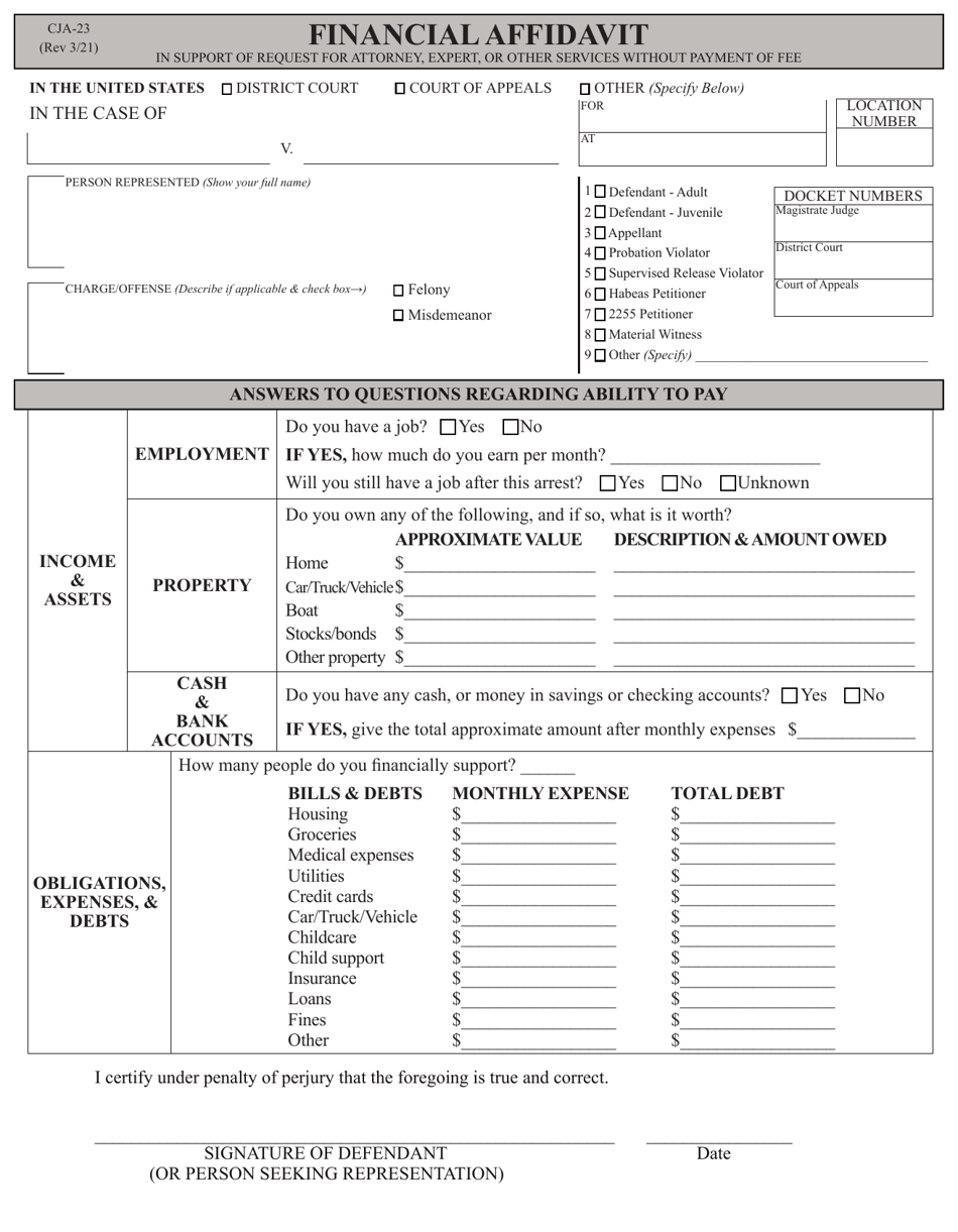Form CJA-23 Financial Affidavit, Page 1