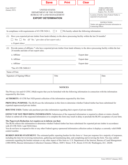 Form 5450-017  Printable Pdf