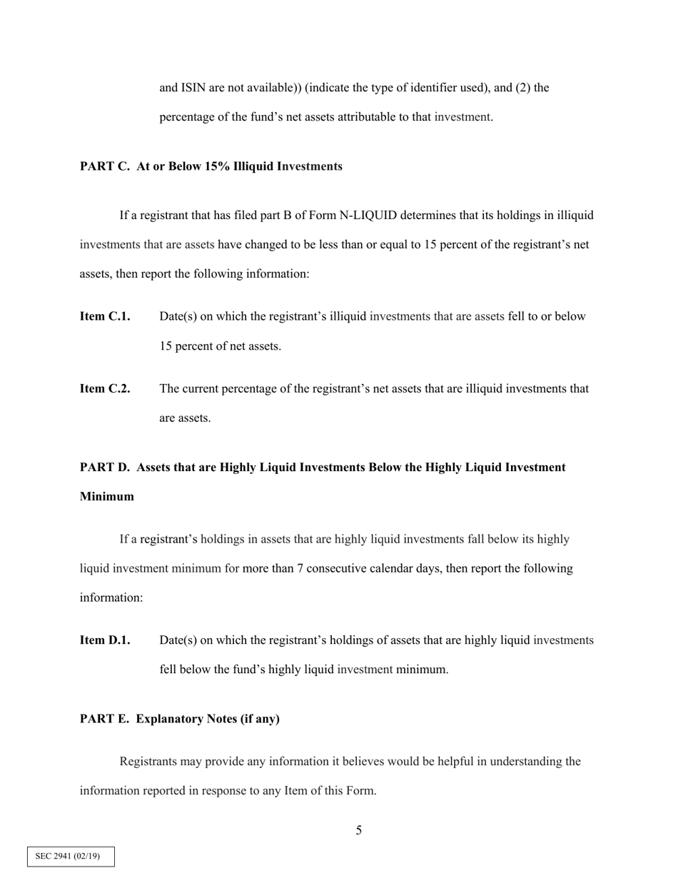 SEC Form 2941 (N-LIQUID) Current Report Open-End Management Investment Company Liquidity, Page 5