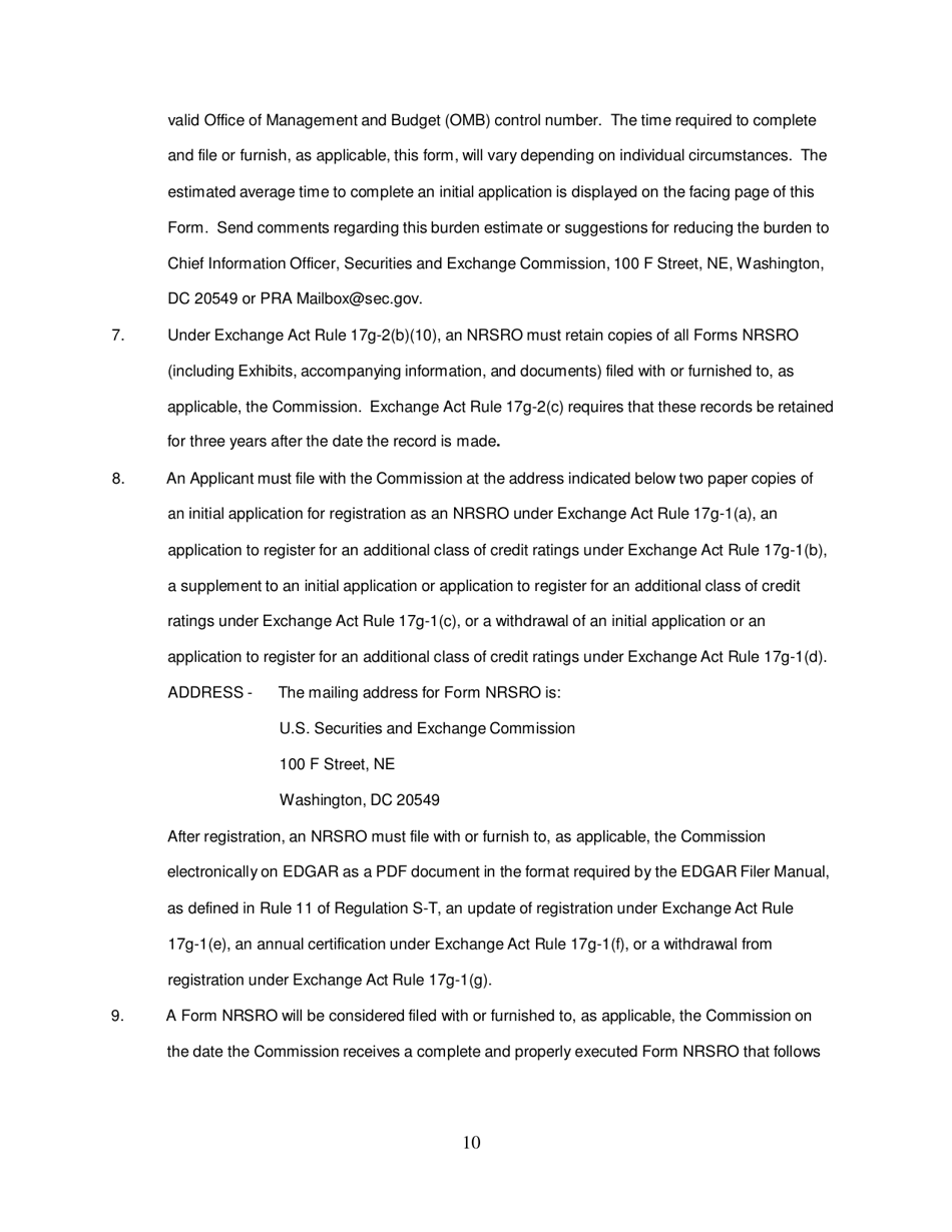 SEC Form 1541 (NRSRO) Application for Registration as a Nationally Recognized Statistical Rating Organization (Nrsro), Page 10