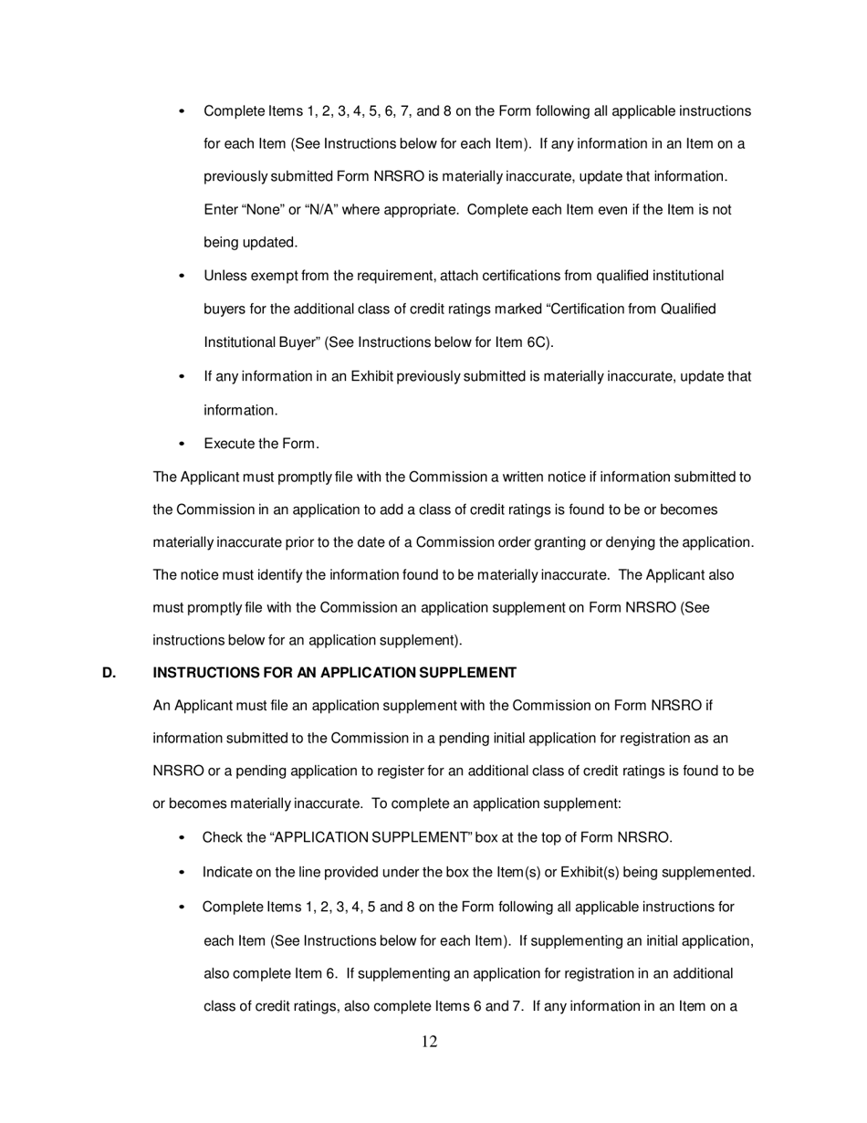 SEC Form 1541 (NRSRO) Application for Registration as a Nationally Recognized Statistical Rating Organization (Nrsro), Page 12