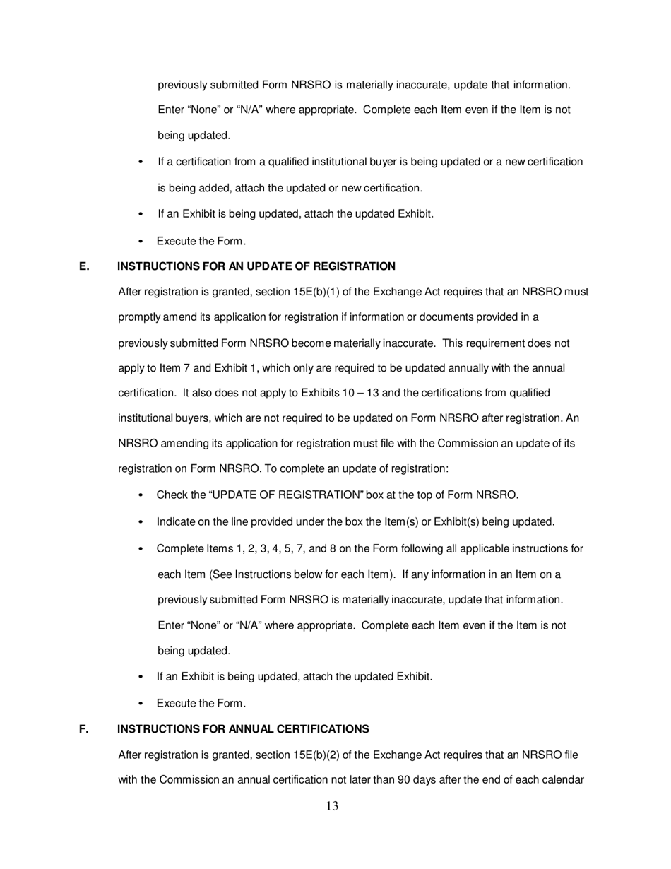 SEC Form 1541 (NRSRO) Application for Registration as a Nationally Recognized Statistical Rating Organization (Nrsro), Page 13