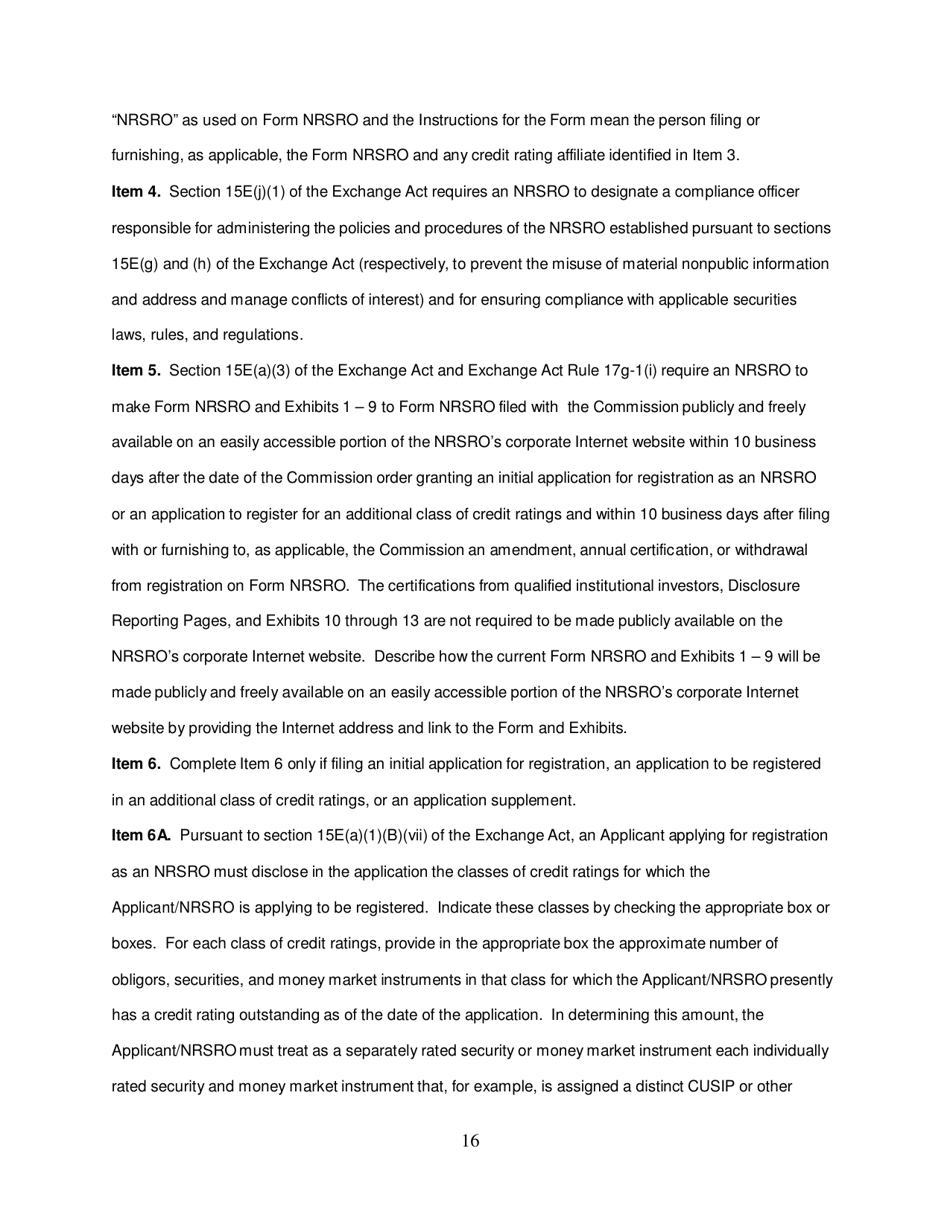 SEC Form 1541 (NRSRO) Application for Registration as a Nationally Recognized Statistical Rating Organization (Nrsro), Page 16