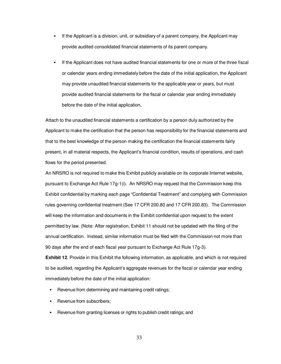 SEC Form 1541 (NRSRO) Application for Registration as a Nationally Recognized Statistical Rating Organization (Nrsro), Page 33