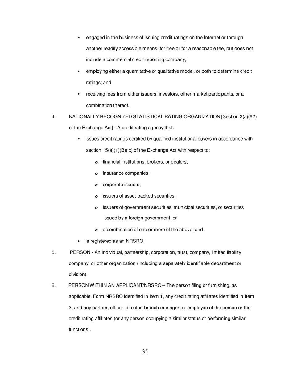 SEC Form 1541 (NRSRO) Application for Registration as a Nationally Recognized Statistical Rating Organization (Nrsro), Page 35