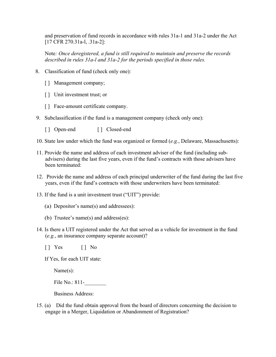 SEC Form 1691 (N-8F) Application for Deregistration of Certain Registered Investment Companies, Page 3