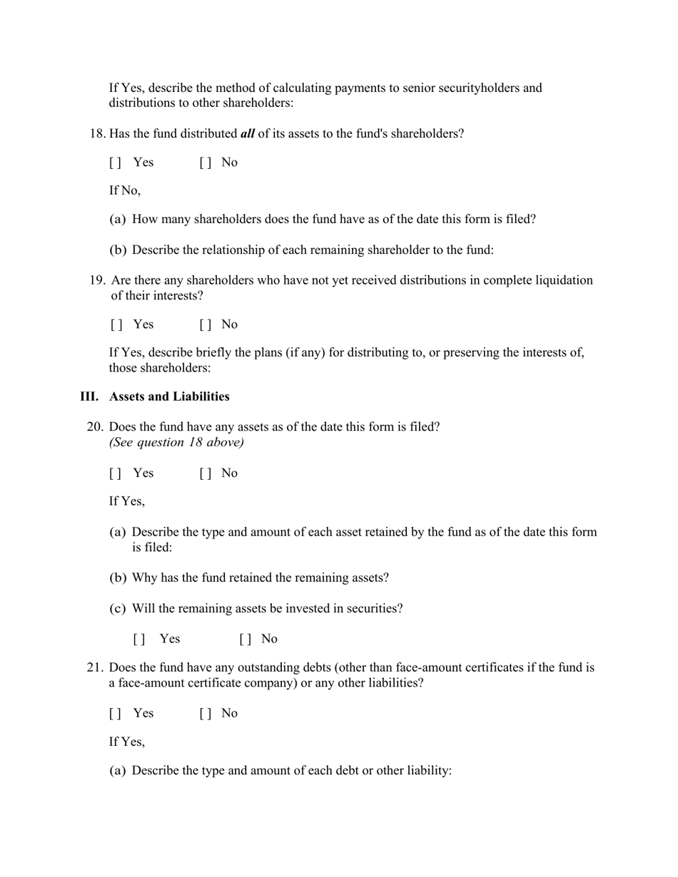 SEC Form 1691 (N-8F) Application for Deregistration of Certain Registered Investment Companies, Page 5